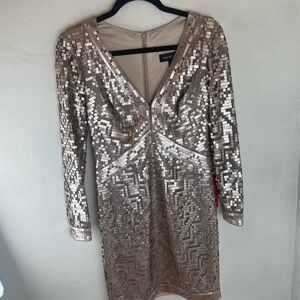 Tadashi Shoji Sequin Long Sleeve Dress in mauve/rose gold